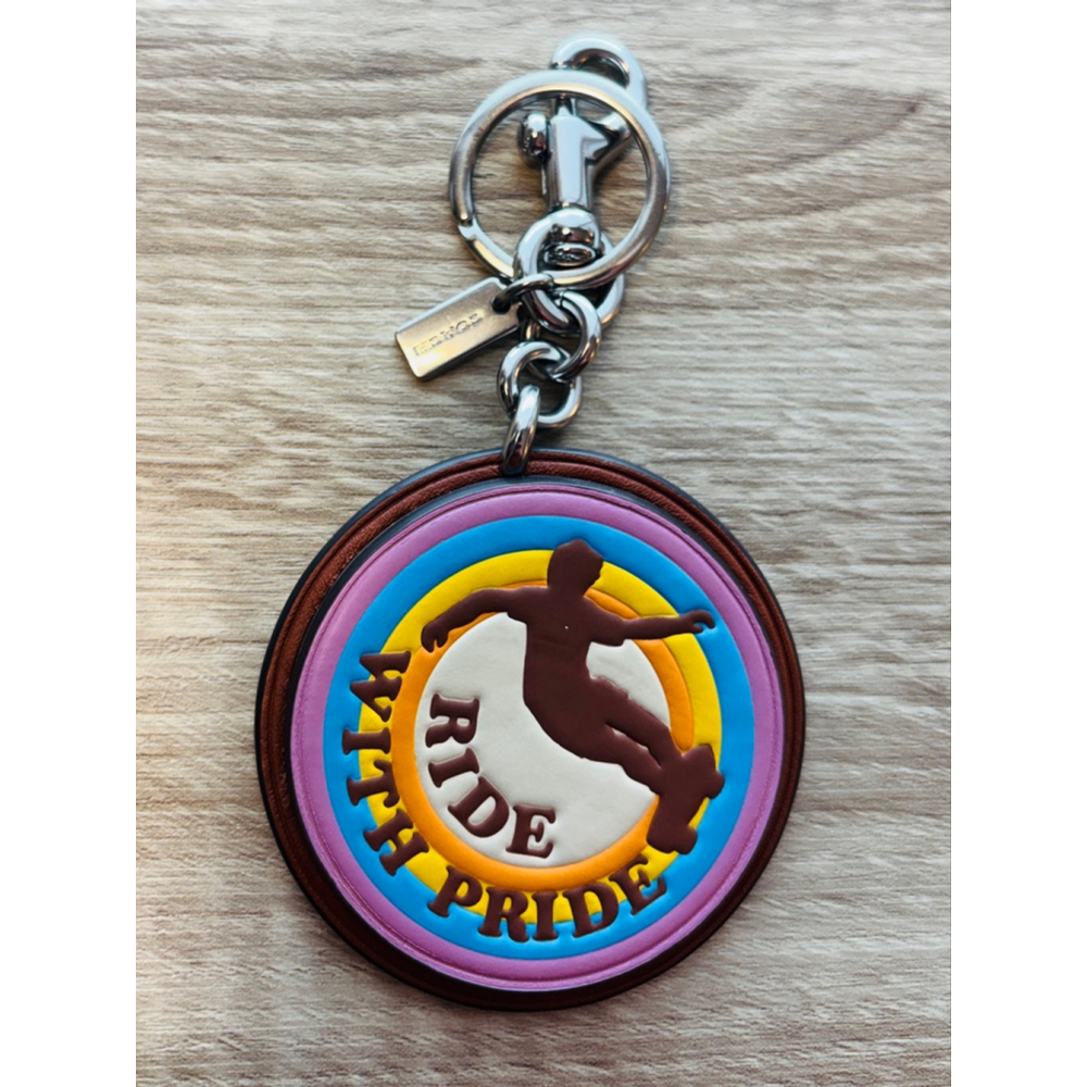 Coach Pride Ride With Pride Keychain Multi-color Leather Silver Hardware